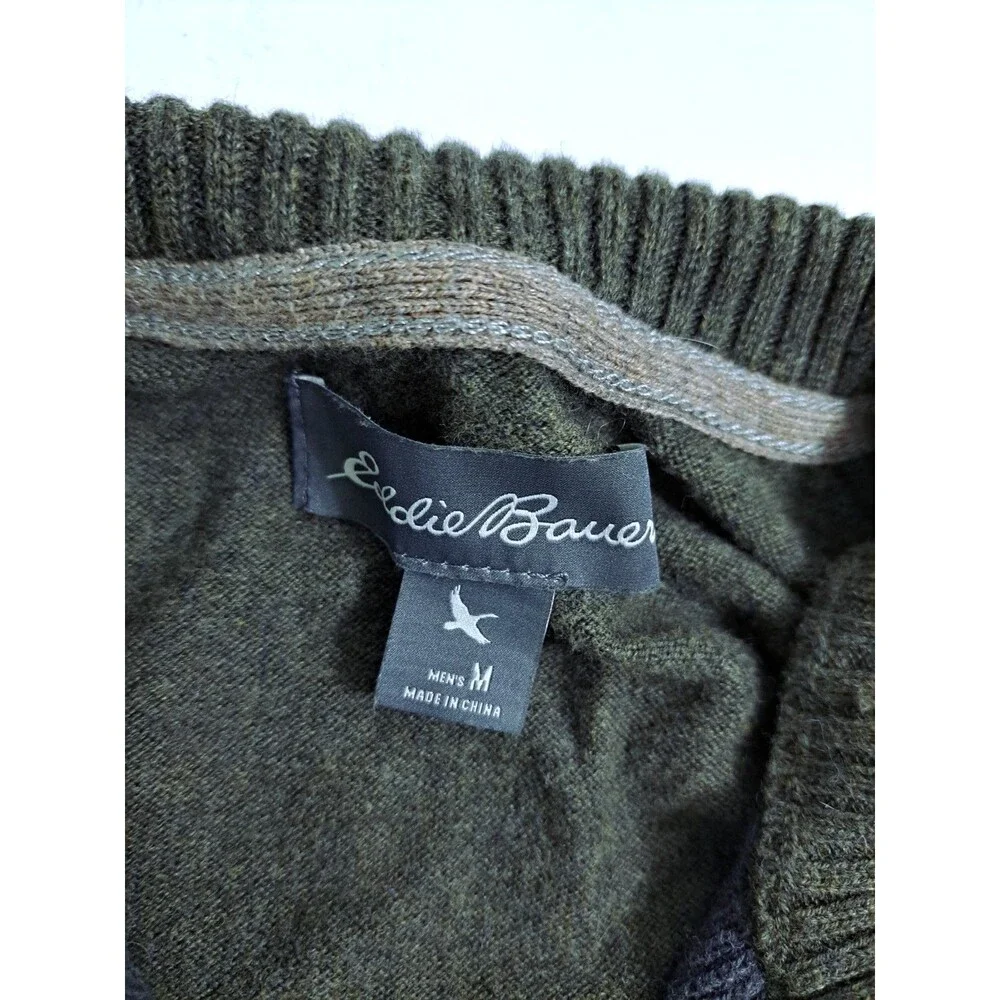 Eddie Bauer Merino Wool Blend Zip Pullover Knit Sweater Men's Medium Green Gray